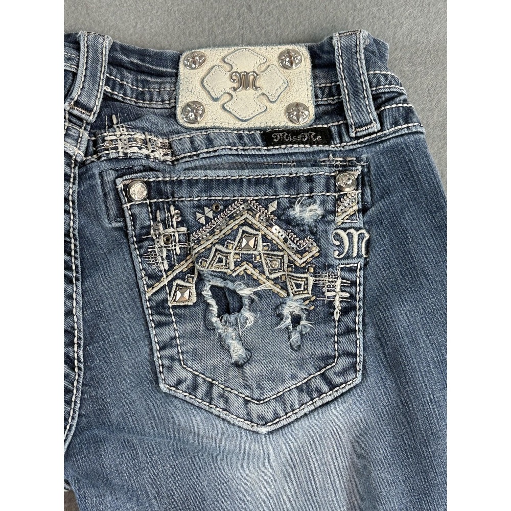 Miss Me Easy Boot Jeans Womens 26 Medium Blue Mid Rise Bootcut Distressed Denim